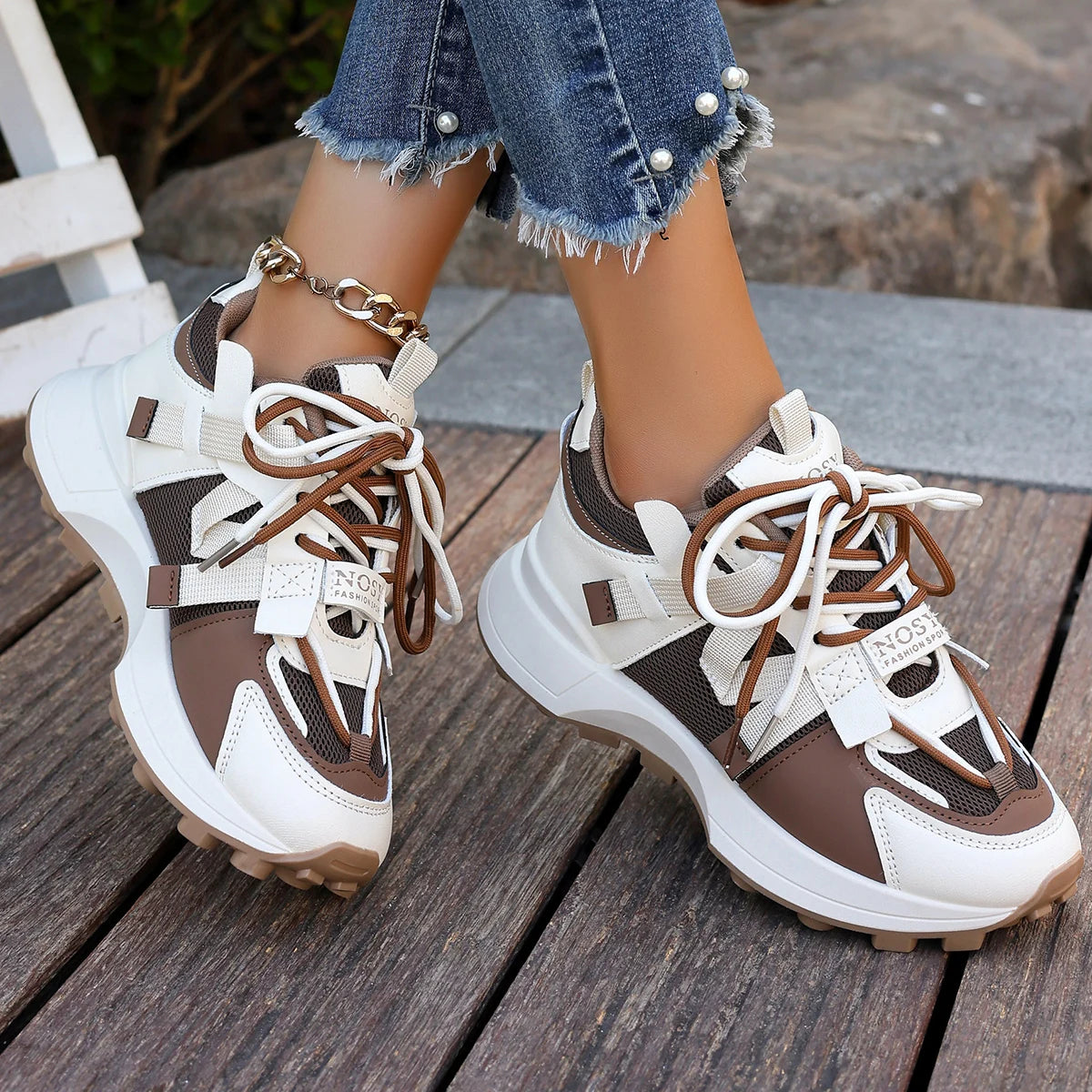 Sneakers casual bicolor mesh con lacci da donna - Sneakers donna ATREND