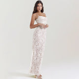 Abito lungo elegante in pizzo con copri spalle da donna - Abbigliamento Abiti ATREND