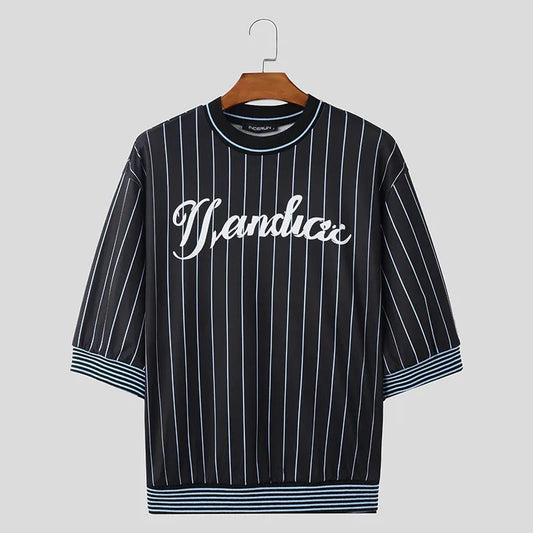 T-shirt casual a righe con bordo a contrasto e lettere da uomo - T-shirt uomo ATREND