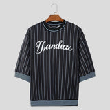 T-shirt casual a righe con bordo a contrasto e lettere da uomo - T-shirt uomo ATREND