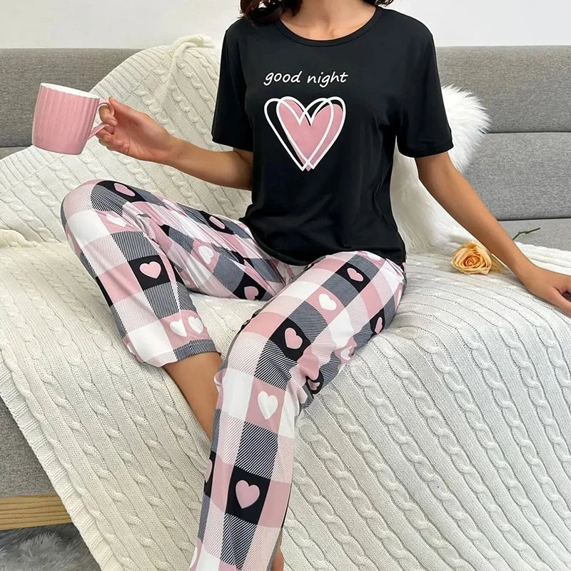 Pigiama t-shirt e pantaloni con stampa grafica da donna - Pigiama donna ATREND