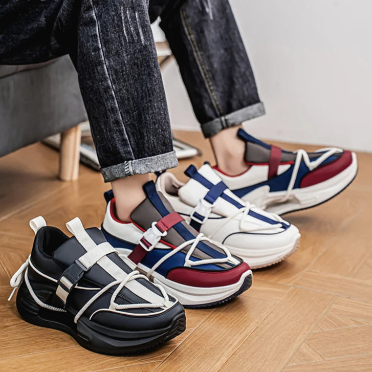 Sneakers casual patchwork in pelle PU mesh con lacci da uomo