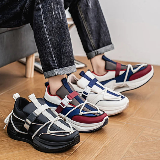 Sneakers casual patchwork in pelle PU mesh con lacci da uomo
