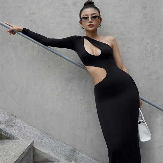 Abito lungo mono spalla asimmetrico scavato da donna - Abbigliamento Abiti ATREND