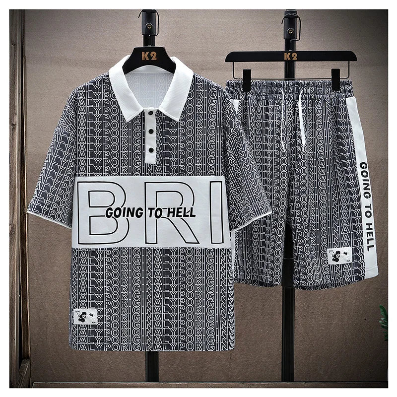 Set coordinato sportivo t-shirt e pantaloncini con stampa a lettere da uomo - Set coordinato uomo ATREND
