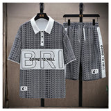 Set coordinato sportivo t-shirt e pantaloncini con stampa a lettere da uomo - Set coordinato uomo ATREND