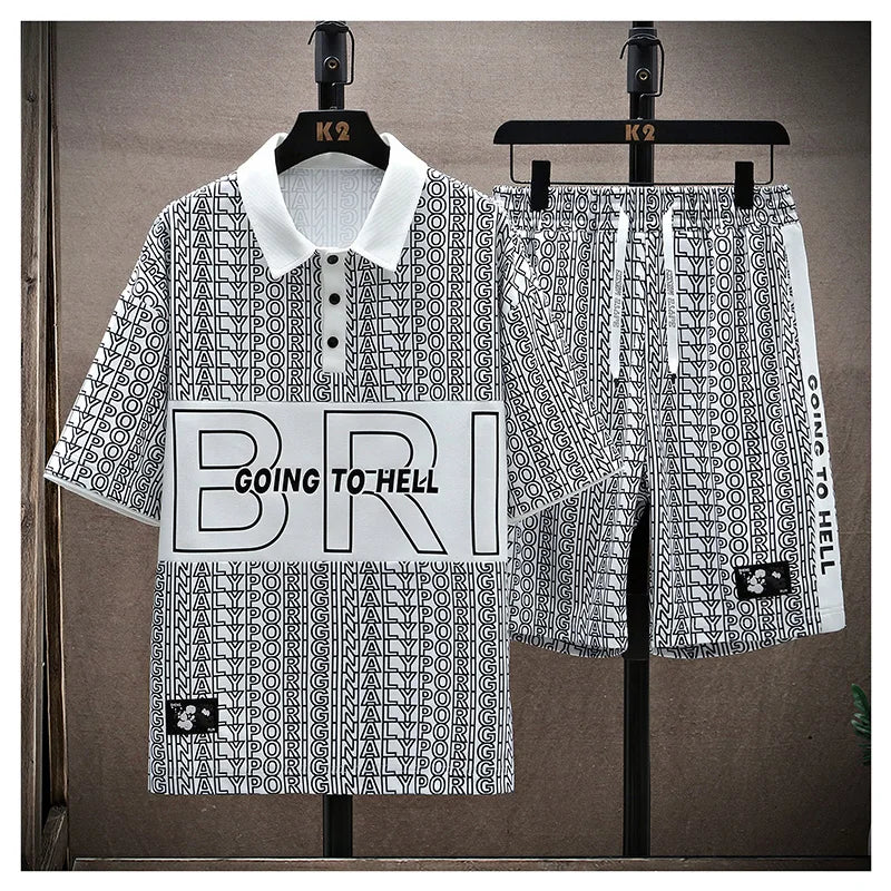 Set coordinato sportivo t-shirt e pantaloncini con stampa a lettere da uomo - Set coordinato uomo ATREND