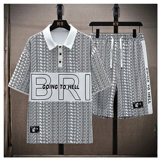 Set coordinato sportivo t-shirt e pantaloncini con stampa a lettere da uomo - Set coordinato uomo ATREND