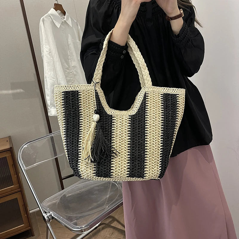 Borsa a mano a righe in cotone da donna - Borse a mano ATREND