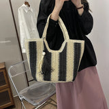 Borsa a mano a righe in cotone da donna - Borse a mano ATREND