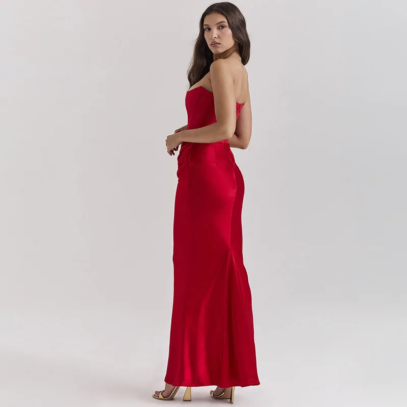 Abito lungo casual in raso senza maniche da donna - Abbigliamento Abiti ATREND