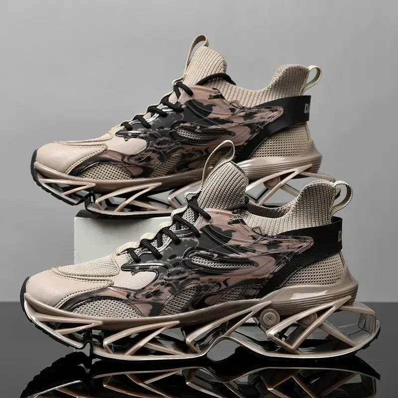Sneakers chunky patchwork casual con suola geometrica da uomo