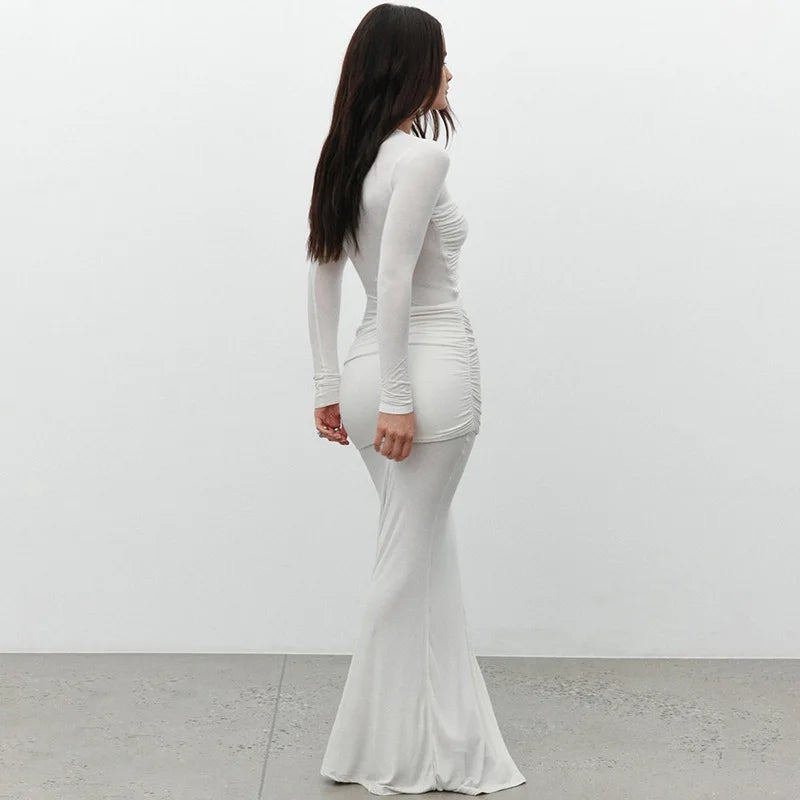 Women's Long Sleeve Draped Casual Maxi Dress