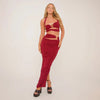 Set coordinato top con fibbia a cuore e gonna lunga arricciata con spacco da donna