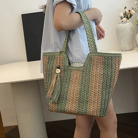 Borsa a mano a righe in cotone da donna - Borse a mano ATREND