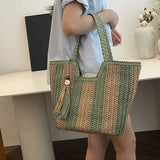 Borsa a mano a righe in cotone da donna - Borse a mano ATREND