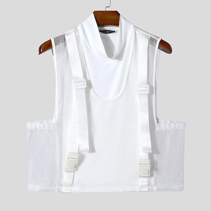 Canottiera patchwork con trasparenze e fibbie da uomo - Canottiera uomo ATREND