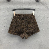 Pantaloncini di jeans a vita alta con stampa leopardata a gamba larga da donna - Pantaloncini di jeans donna ATREND