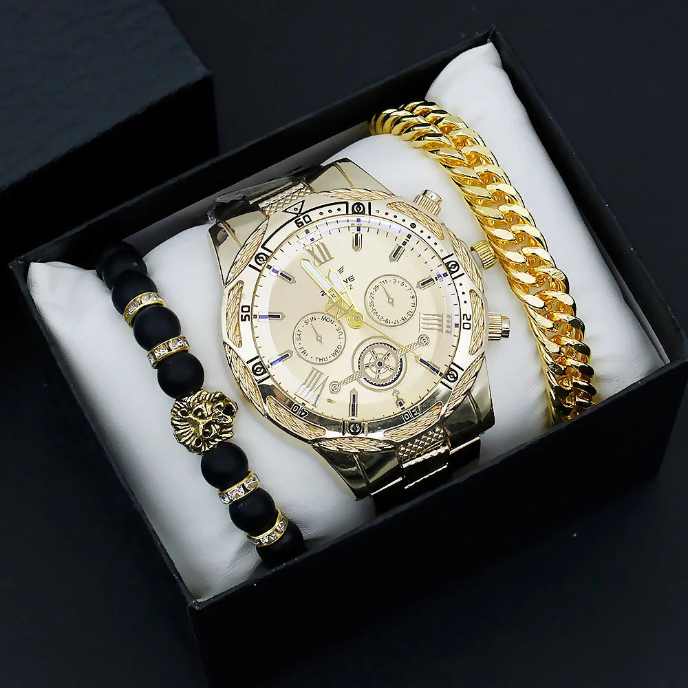 Gift idea set with men's watch and bracelets