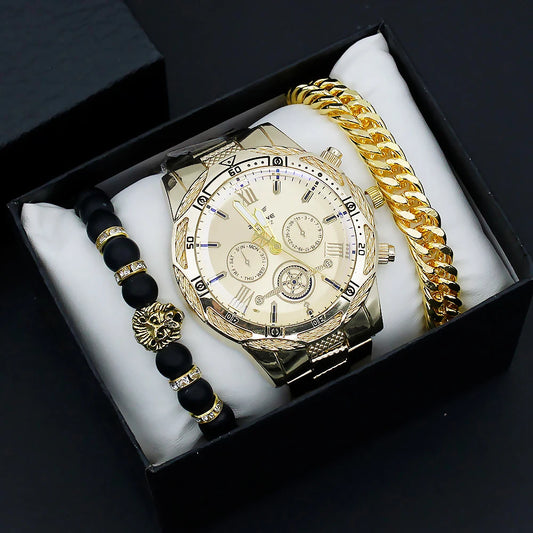 Gift idea set with men's watch and bracelets