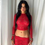 Set coordinato top e gonna in pizzo trasparente da donna - Set coordinato donna ATREND