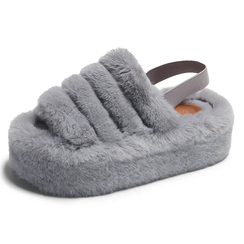 Women's Elastic Strap Fur Slippers