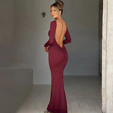 Abito lungo elegante scavato a maniche lunghe da donna - Abbigliamento Abiti ATREND