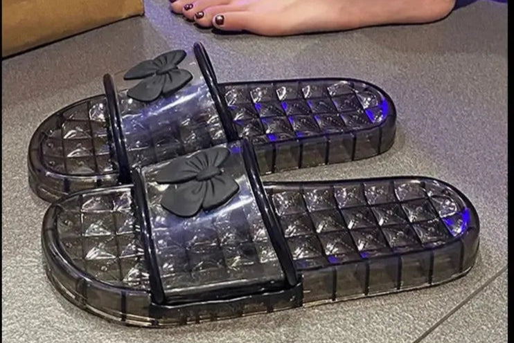 Transparent slippers with bow for women