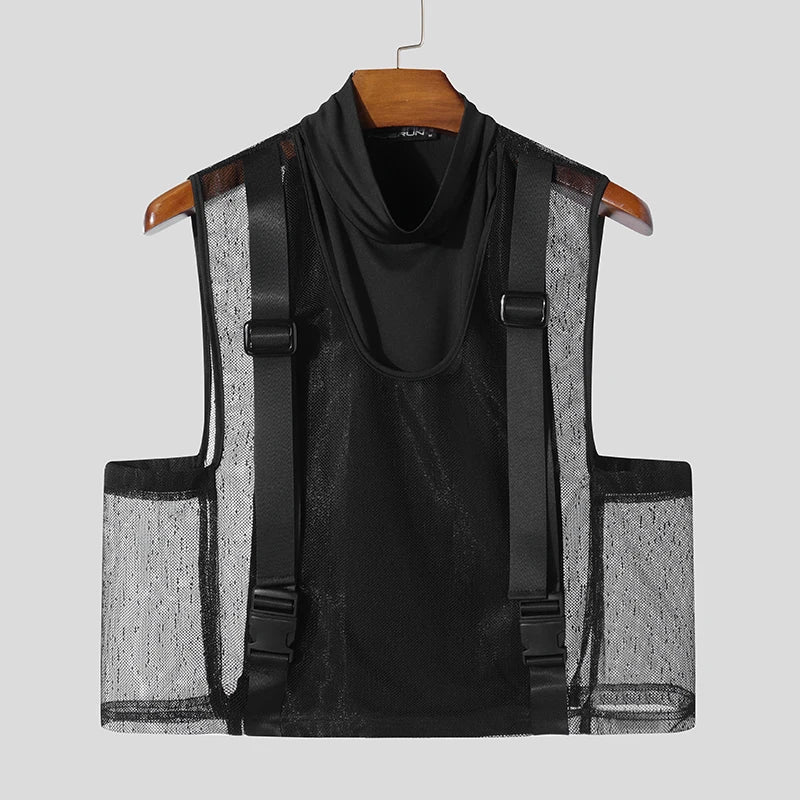Canottiera patchwork con trasparenze e fibbie da uomo - Canottiera uomo ATREND