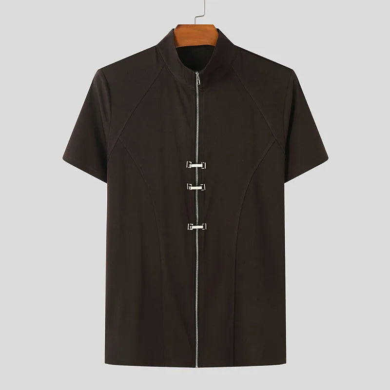 T-shirt casual con cerniera a mezze maniche da uomo - T-shirt uomo ATREND