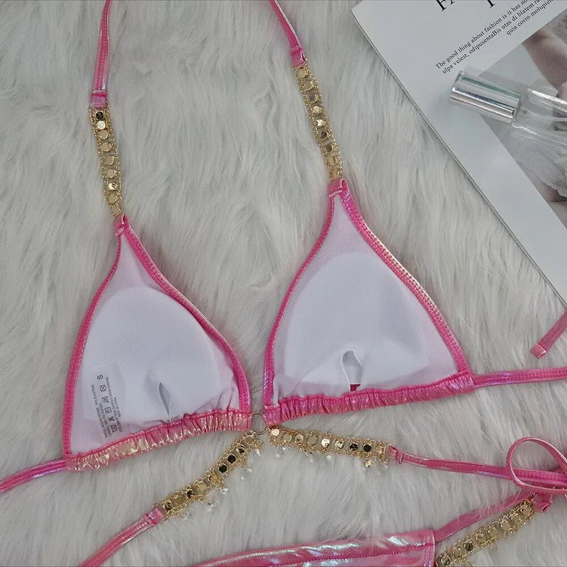 Bikini due pezzi reggiseno e mutande con catena da donna