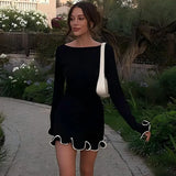 Mini abito casual a maniche lunghe drappeggiato con bordo a contrasto da donna - Abbigliamento Abiti ATREND