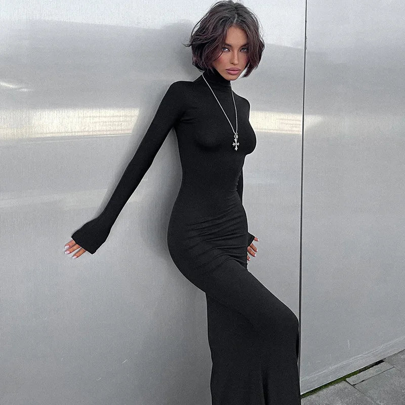 Abito lungo casual con scollo alto e maniche lunghe da donna - Abbigliamento Abiti ATREND