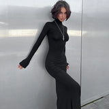 Abito lungo casual con scollo alto e maniche lunghe da donna - Abbigliamento Abiti ATREND