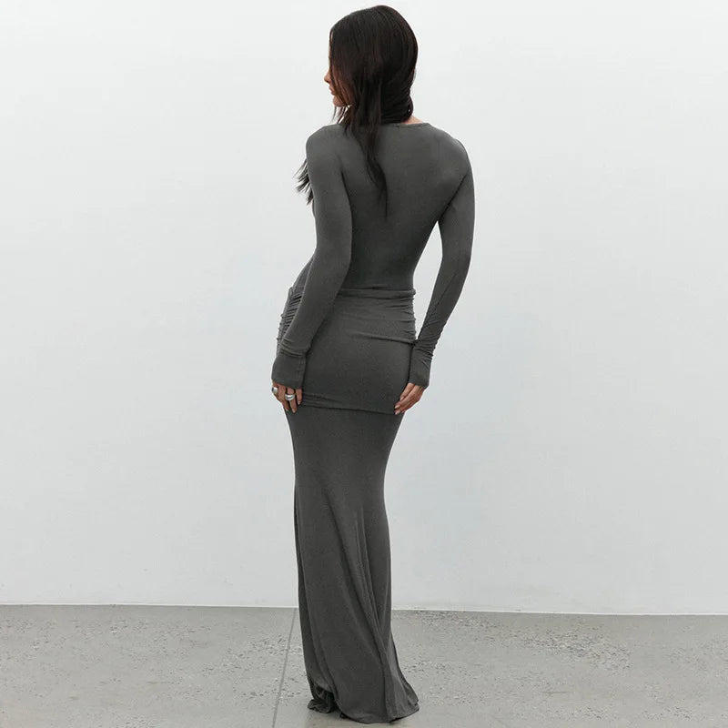 Women's Long Sleeve Draped Casual Maxi Dress