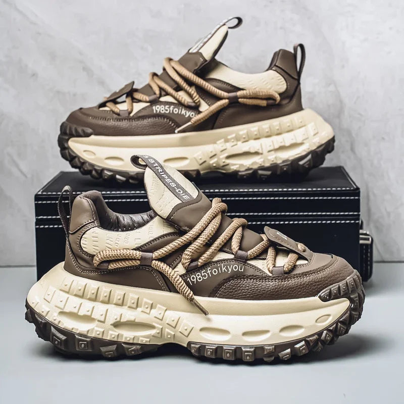Sneakers chunky in pelle microfibra da uomo