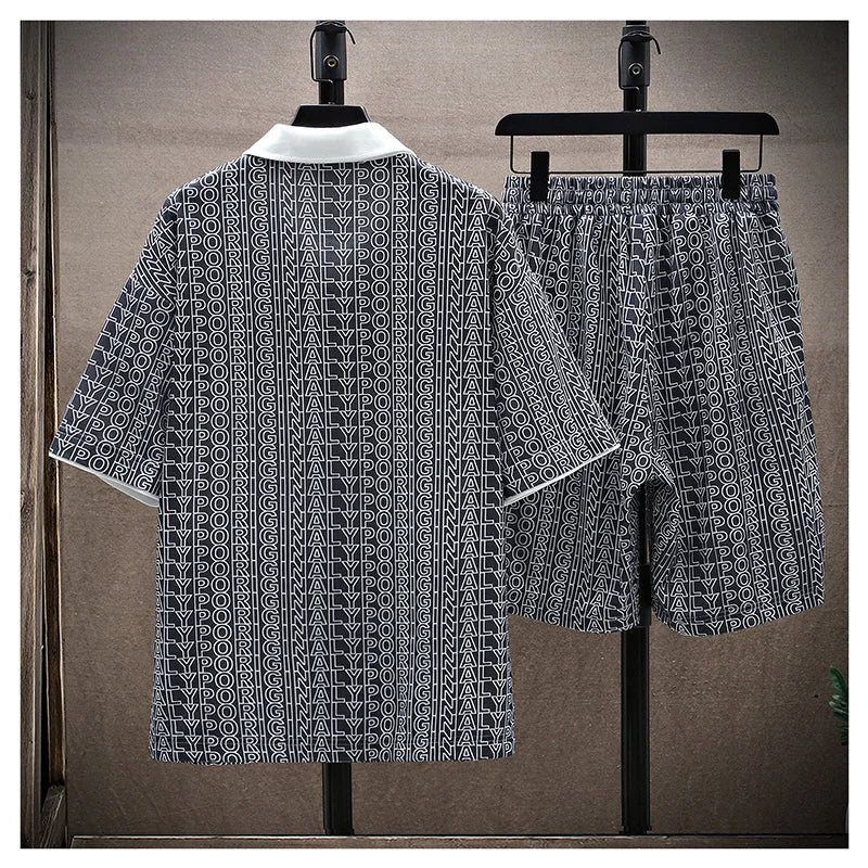 Set coordinato sportivo t-shirt e pantaloncini con stampa a lettere da uomo - Set coordinato uomo ATREND