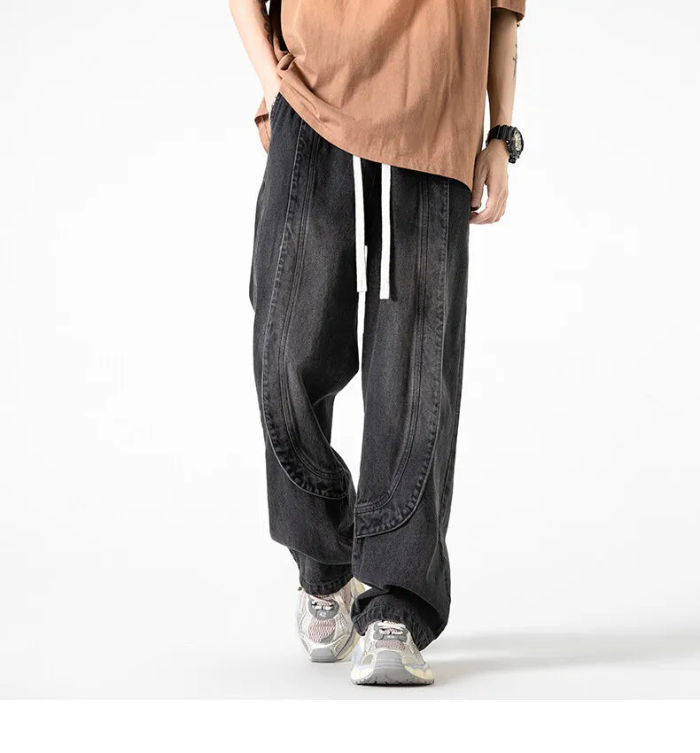 Jeans casual streetwears con gamba larga e chiusura a lacci da uomo - Jeans uomo ATREND