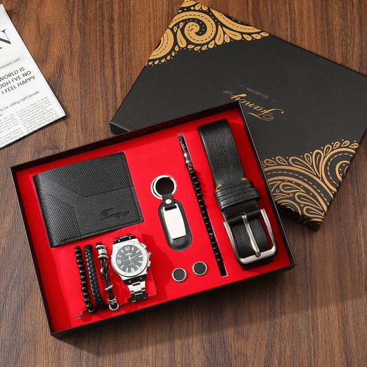 Set idea regalo con portafoglio braccialetti orologio portachiavi e cintura da uomo - Idea regalo uomo ATREND