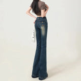 Jeans casual a vita alta con gamba larga da donna