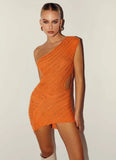 Mini abito casual mono spalla scavato da donna - Abbigliamento Abiti ATREND