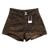 Pantaloncini di jeans a vita alta con stampa leopardata a gamba larga da donna - Pantaloncini di jeans donna ATREND