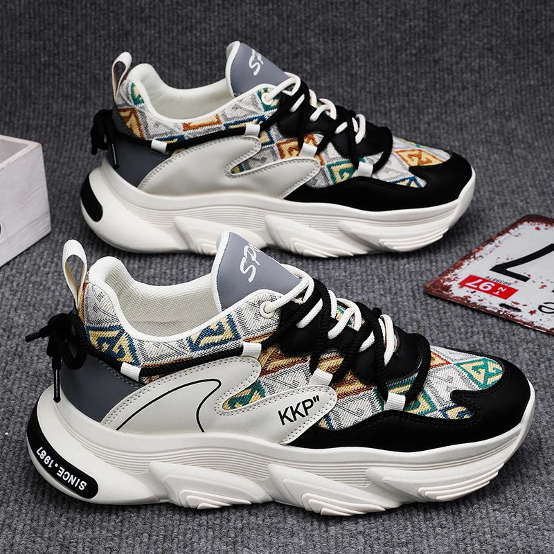Sneakers chunky casual in pelle microfibra traspirante da uomo