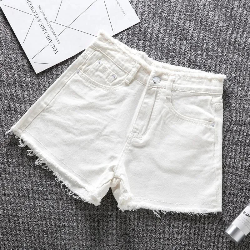 Pantaloncini di jeans con bordi ruvidi da donna - Pantaloncini di jeans donna ATREND
