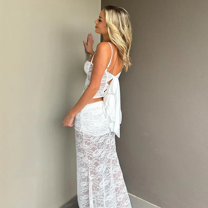 Set coordinato canottiera e gonna in pizzo da donna - Set coordinato donna ATREND