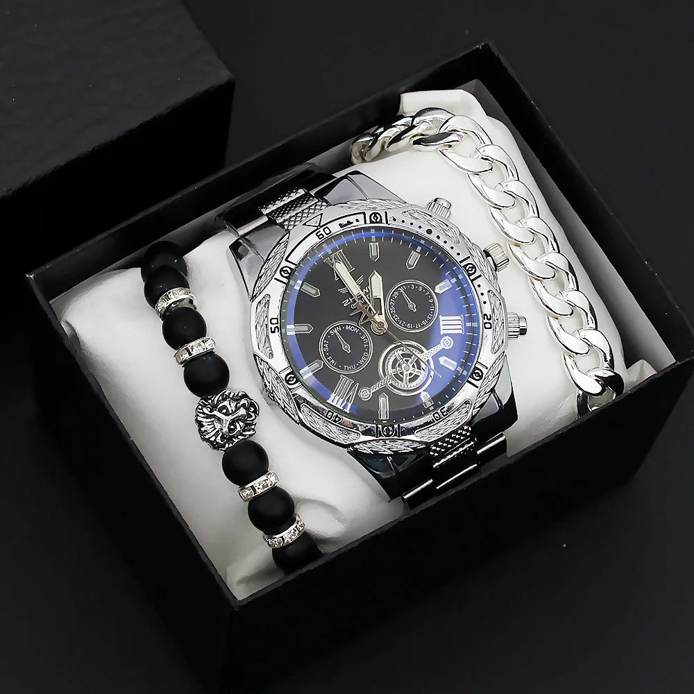 Gift idea set with men's watch and bracelets