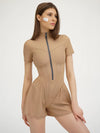 Jumpsuit casual corta con cerniera frontale da donna