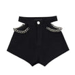 Pantaloncini di jeans scavati con catena da donna - Pantaloncini di jeans donna ATREND
