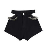 Pantaloncini di jeans scavati con catena da donna - Pantaloncini di jeans donna ATREND
