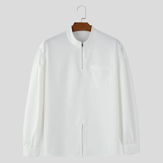 Camicia casual con scollo a v e cerniera da uomo - Camicia uomo ATREND